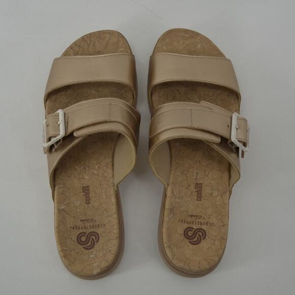 Cloudsteppers Clarks Size 9 June Tide Gold Metallic Slides - Picture 9 of 14